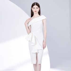 2023 early autumn one shoulder lotus leaf edge slit slim fit dress skirt