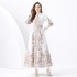 2024 Vacation - Palace style stand up collar lantern sleeve single placket printed long lace dress