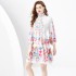 2024 Spring/Summer - Retro painted stand up collar with raglan sleeves and wavy edge printed dress