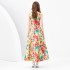 2024 Spring/Summer - Retro Stand cut V-neck Sleeveless Wide Swing Printed Long Dress