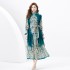 2024 Spring/Summer - Palace style stand up collar lantern sleeves wave side length retro printed dress two-piece set