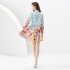 2024 Spring and Summer Wave Edge Wide Skirt Linen Short Mini Printed Dress