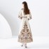 2024 Early Spring - Vacation style stand up collar lantern sleeves wave side length printed dress