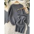 2024 Winter Fashion Knitted Set Women's V-neck Single breasted Knitted Cardigan Coat+Strap Sweater Dress Set