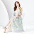 2024 Early Spring - Vacation style stand up collar lantern sleeves wave side length retro printed dress