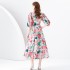 2024 Spring/Summer - Vacation Retro Style V-neck Slimming Lantern Sleeve Painted Long Dress