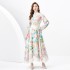 2024 Spring/Summer - Vacation style retro stand up collar single breasted printed wide swing long dress