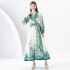 2024 Early Spring - Vacation Wrap Style V-neck Lantern Sleeve Long Printed Dress