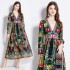 Original in stock | 2024 early spring vacation style temperament design sense V-neck printed long sleeved waist cinching dress