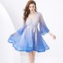 2024 Vacation - Vacation style V-neck flared sleeve pleated wave edge short gradient print mini dress