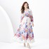 2024 Spring/Summer - Vacation Retro Palace Style V-neck Loose Lantern Short Sleeve Painted Long Dress