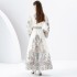 2024 Early Spring - Palace style stand up collar flared sleeve printed long lace dress