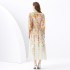 2024 Vacation - Countryside style stand up collar lantern sleeves wave side length retro printed dress two-piece set