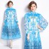 Original Spot | 2024 Spring New Ethnic Style Retro Standing Collar Lantern Sleeve Printed Dress