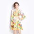 Original in stock | 2024 early spring retro palace style V-neck single breasted lantern sleeve cinched waist slimming dress