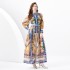 2024 Spring/Summer - Two piece set of palace style lapel lantern sleeves with wavy side length retro printed dress