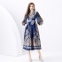 2024 Vacation - Resort Wrap Strap Style V-neck Lantern Sleeve Long Retro Printed Dress