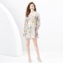 2024 Spring/Summer - Lace Vacation Style V-neck Lantern Sleeve Hundred Fold Printed Short Mini Dress