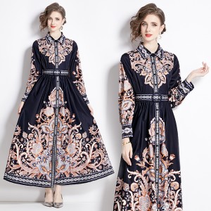 Original in stock | 2024 early spring new palace style lapel dress with buckle design, long skirt