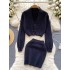 Fashionable Knitted Set Women's Sexy Deep V-neck Short Double breasted Knitted Cardigan+Skirt Two Piece Set Trendy