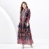 2024 Spring/Summer - Two piece set of palace style lapel lantern sleeves with wavy side length retro printed dress