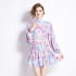 Original in stock | 2024 early spring temperament skirt patchwork print long sleeved slimming retro short dress