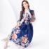 2024 Vacation - Resort Wrap Strap Style V-neck Lantern Sleeve Long Retro Printed Dress