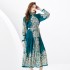 2024 Spring/Summer - Palace style stand up collar lantern sleeves wave side length retro printed dress two-piece set