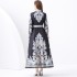 2024 Vacation - Palace style stand up collar lantern sleeve single placket printed long lace dress