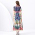 2024 Vacation - Vacation Style Suit Collar Short Sleeve Wide Swing Wave Edge Square Scarf Printed Long Dress