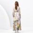 2024 Spring/Summer - Retro Deep V-neck Lantern Sleeve Wave Edge Wide Swing Painted Printed Long Dress