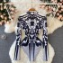 European and American printed autumn new design sense niche one-piece top sexy slim fit stand up collar base jumpsuit for women