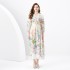 2024 Spring/Summer - Lace Vacation Style V-neck Lantern Sleeve Hundred Fold Printed Long Dress