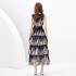 2024 Spring/Summer - Vacation Style V-neck Lantern Sleeve Wave Edge Colorful Mini Printed Cake Dress