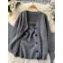 2024 Winter Fashion Knitted Set Women's V-neck Single breasted Knitted Cardigan Coat+Strap Sweater Dress Set