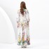 2024 Spring/Summer - Retro Oil Painting Painted Standing Collar Long Lantern Sleeve Wave Edge Printed Dress