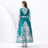 2024 Vacation - Palace style stand up collar lantern sleeve single placket printed long lace dress