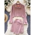 Korean fashion versatile polo collar long sleeved short top+high waisted single breasted irregular skirt two-piece set