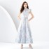 2024 Spring/Summer - Palace style lapel, sleeveless waist, wide skirt, printed long dress