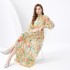 2024 Vacation - Two piece set of countryside style stand up collar lantern sleeves, wavy edge extended long retro printed dress