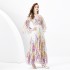 2024 Spring/Summer - Retro Deep V-neck Lantern Sleeve Wave Edge Wide Swing Painted Printed Long Dress