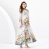 2024 Spring/Summer - Retro Oil Painting Painted Standing Collar Long Lantern Sleeve Wave Edge Printed Dress