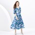 2024 Spring/Summer - Vacation Retro Style V-neck Slimming Lantern Sleeve Painted Long Dress