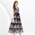 2024 Spring/Summer - Vacation Style V-neck Lantern Sleeve Wave Edge Colorful Mini Printed Cake Dress