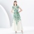 2024 Spring/Summer - Palace style lapel, sleeveless waist, wide skirt, printed long dress