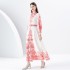 2024- Early Spring Palace Style Flip Collar Single Front Lantern Sleeve Retro Printed Long Dress