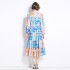 Original in stock | 2024 Spring new contrasting ethnic style retro stand up collar lantern sleeve printed dress