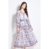 Original in stock | 2024 Spring/Summer Vacation Ethnic Wind and Snow Spinning V-neck Lantern Sleeve Printed Dress