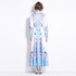 Original shooting | 2024 spring/summer new style temperament lapel slim fit medium long printed shirt collar dress