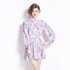 Original in stock | 2024 early spring temperament skirt patchwork print long sleeved slimming retro short dress